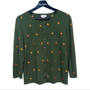 Vintage Baxter Wells Button Front Pumpkin Embroidered Cardigan